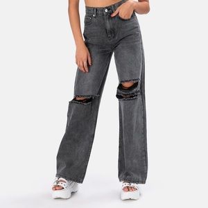 Ripped Black Jeans with Wide leg